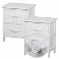 Pair of 2 Drawers Shabby Chic French White Wood Bedside Tables Unit Wooden Nightstand Cabinets with Storage Drawers